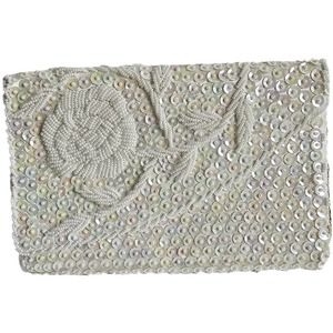 La Regale Clutch Chain Handbag Vintage White Cream Sequin